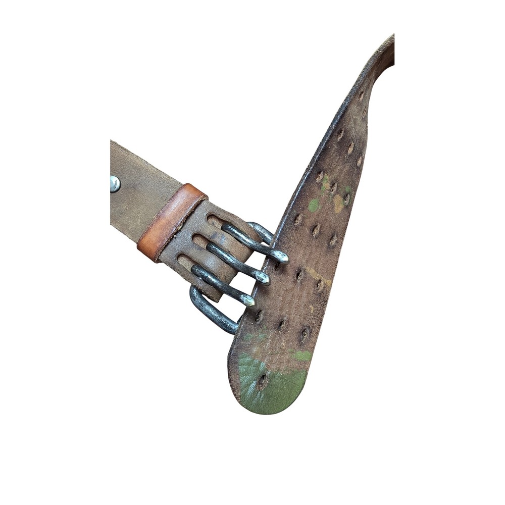 Genuine Italian Leather Triple Prong Camo Belt Mens 32 Brown Green Roller Buckle